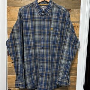 Cinch Cowboy Men's Button Down‎ Long Sleeve 100% Cotton Blue Plaid Rodeo Shirt